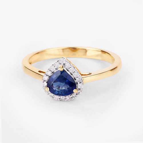 0.73 Carat Genuine Blue Sapphire and White Diamond 14K Yellow Gold Ring - Image 12