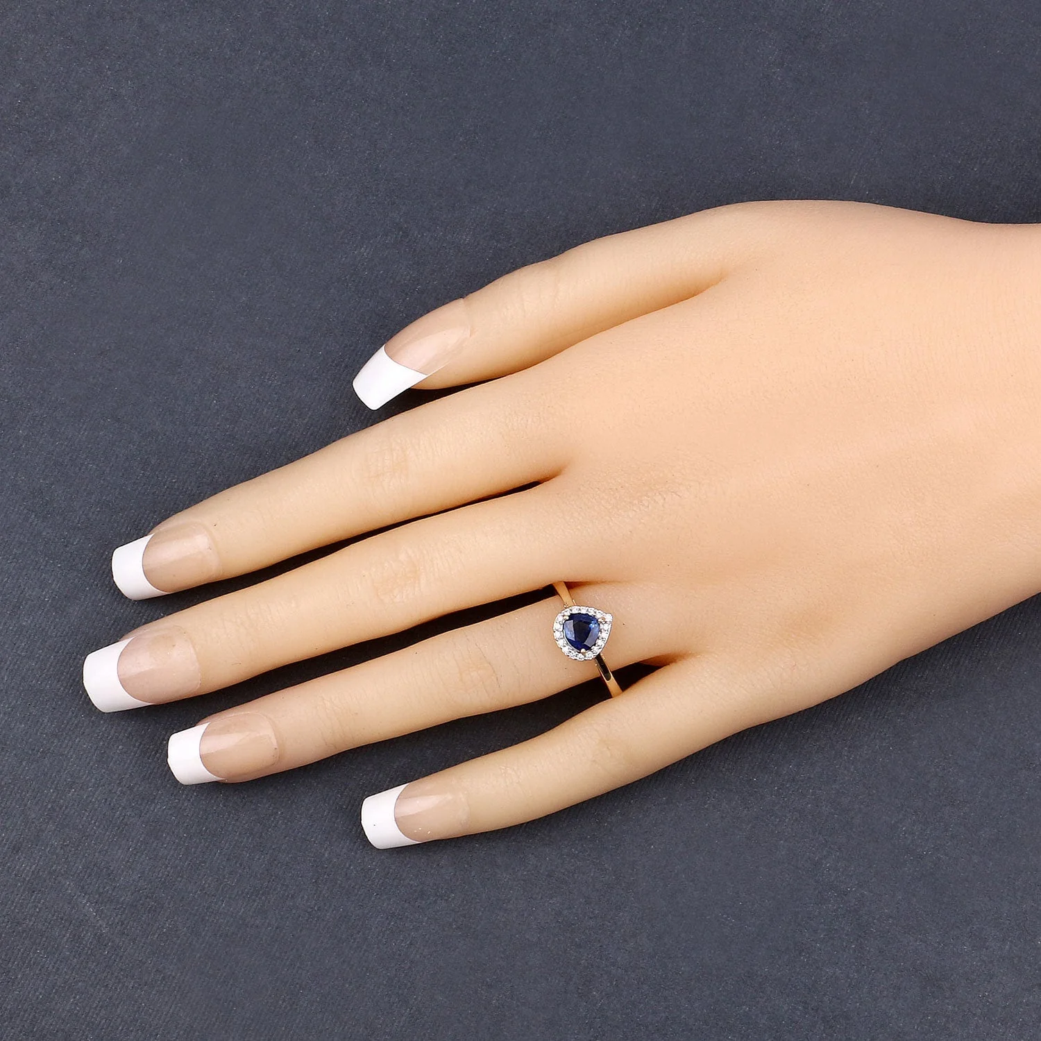 0.73 Carat Genuine Blue Sapphire and White Diamond 14K Yellow Gold Ring - Image 4