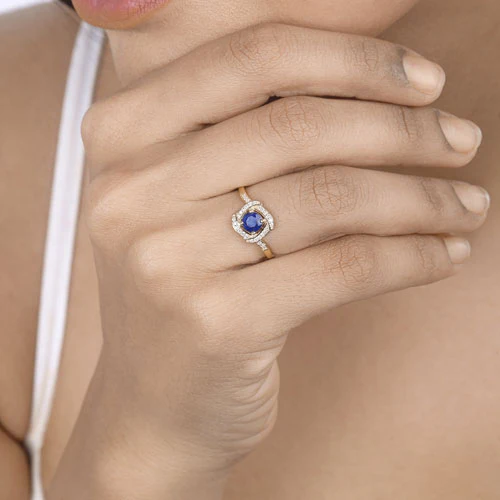 0.73 Carat Genuine Blue Sapphire and White Diamond 14K Yellow Gold Ring - Image 11