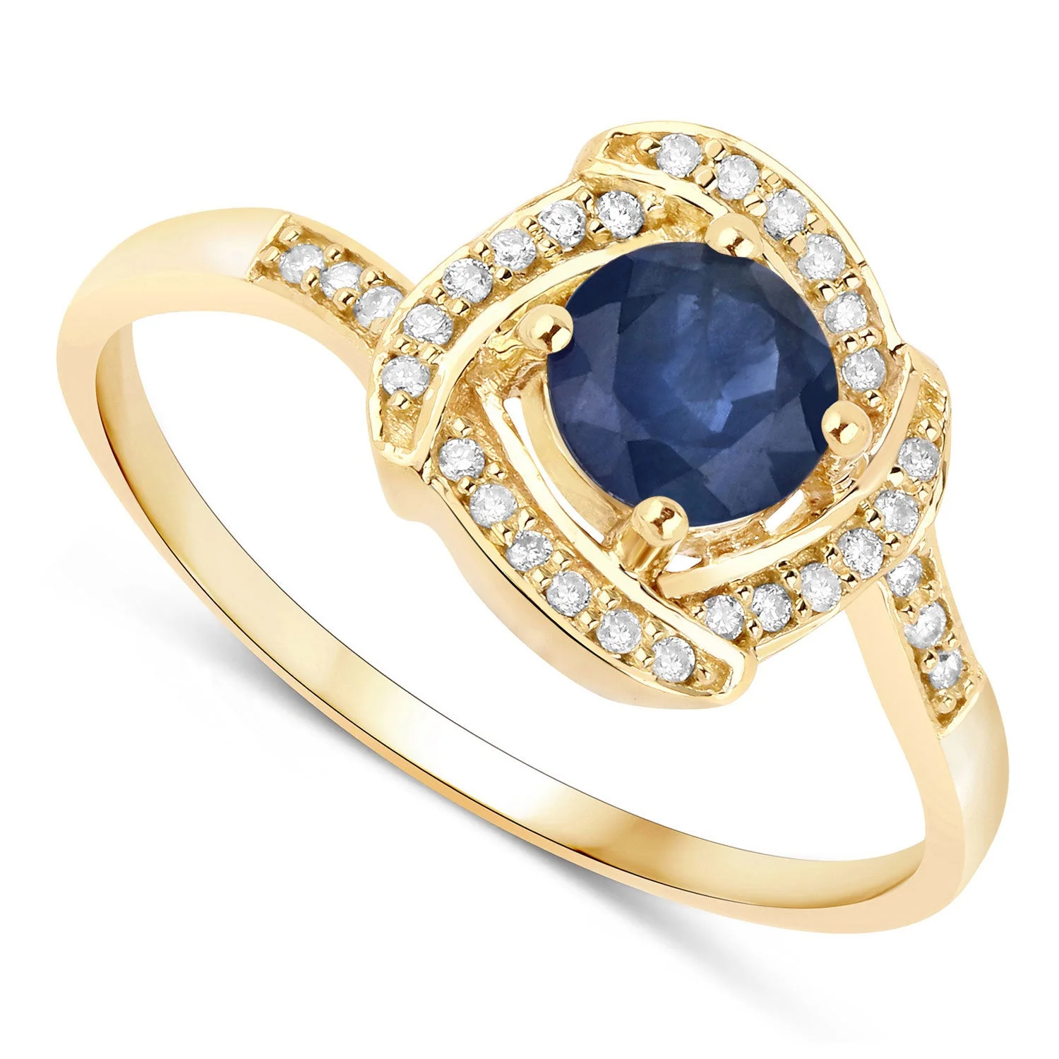 0.73 Carat Genuine Blue Sapphire and White Diamond 14K Yellow Gold Ring - Image 2