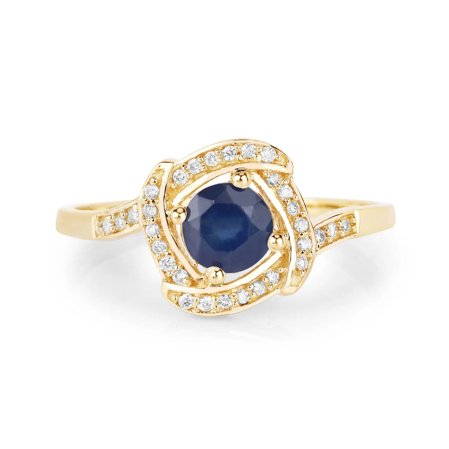 0.73 Carat Genuine Blue Sapphire and White Diamond 14K Yellow Gold Ring - Image 3