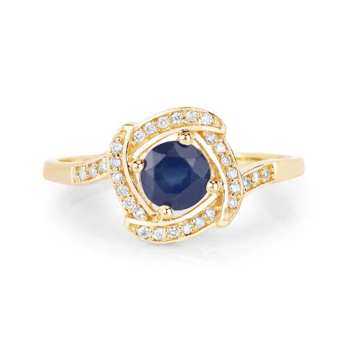 0.73 Carat Genuine Blue Sapphire and White Diamond 14K Yellow Gold Ring - Image 8