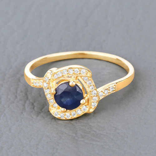 0.73 Carat Genuine Blue Sapphire and White Diamond 14K Yellow Gold Ring - Image 9