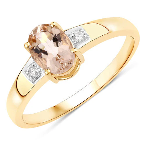 0.73 Carat Genuine Morganite and White Diamond 14K Yellow Gold Ring - Image 2