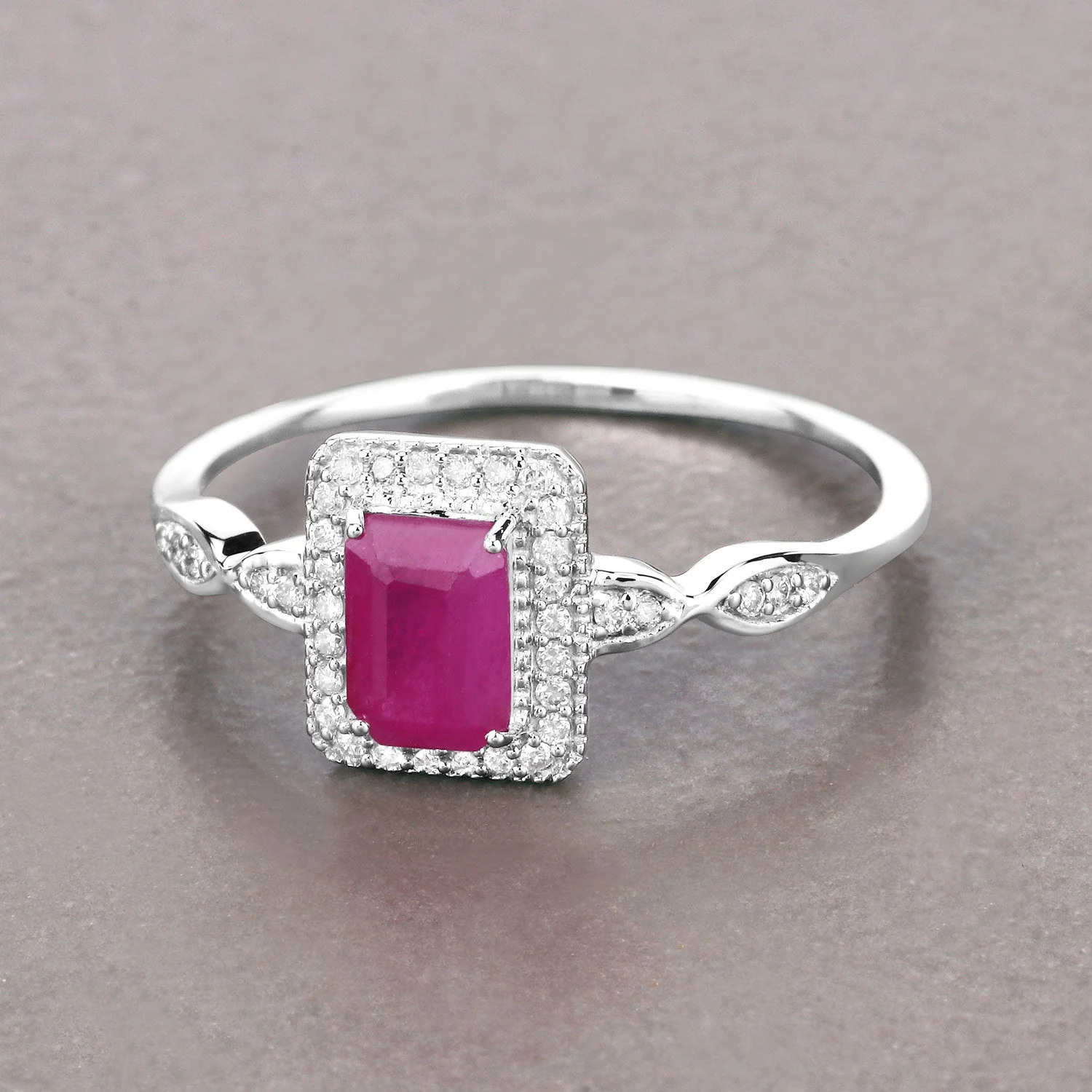 0.75 Carat Genuine Ruby and White Diamond 14K White Gold Ring - Image 4