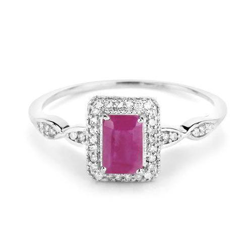 0.75 Carat Genuine Ruby and White Diamond 14K White Gold Ring - Image 7