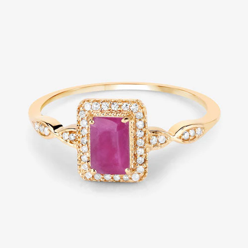 0.75 Carat Genuine Ruby and White Diamond 14K Yellow Gold Ring - Image 10