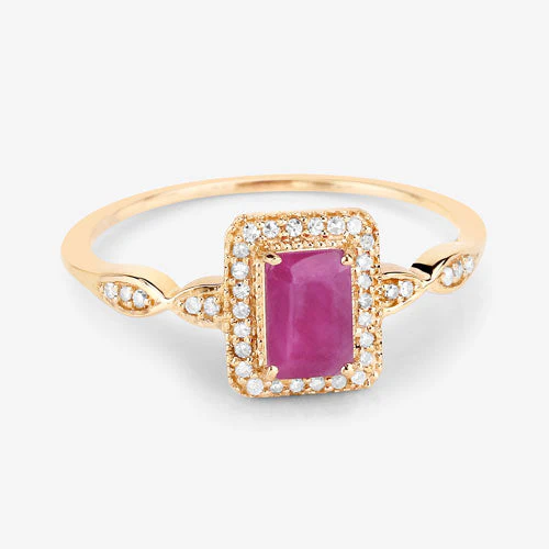 0.75 Carat Genuine Ruby and White Diamond 14K Yellow Gold Ring - Image 11