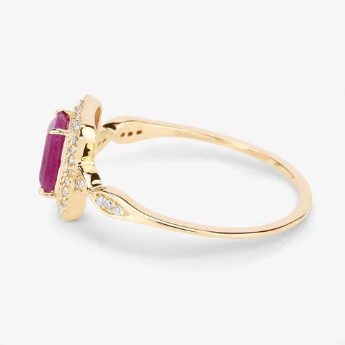 0.75 Carat Genuine Ruby and White Diamond 14K Yellow Gold Ring - Image 12