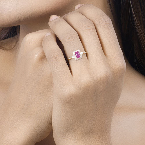 0.75 Carat Genuine Ruby and White Diamond 14K Yellow Gold Ring - Image 15