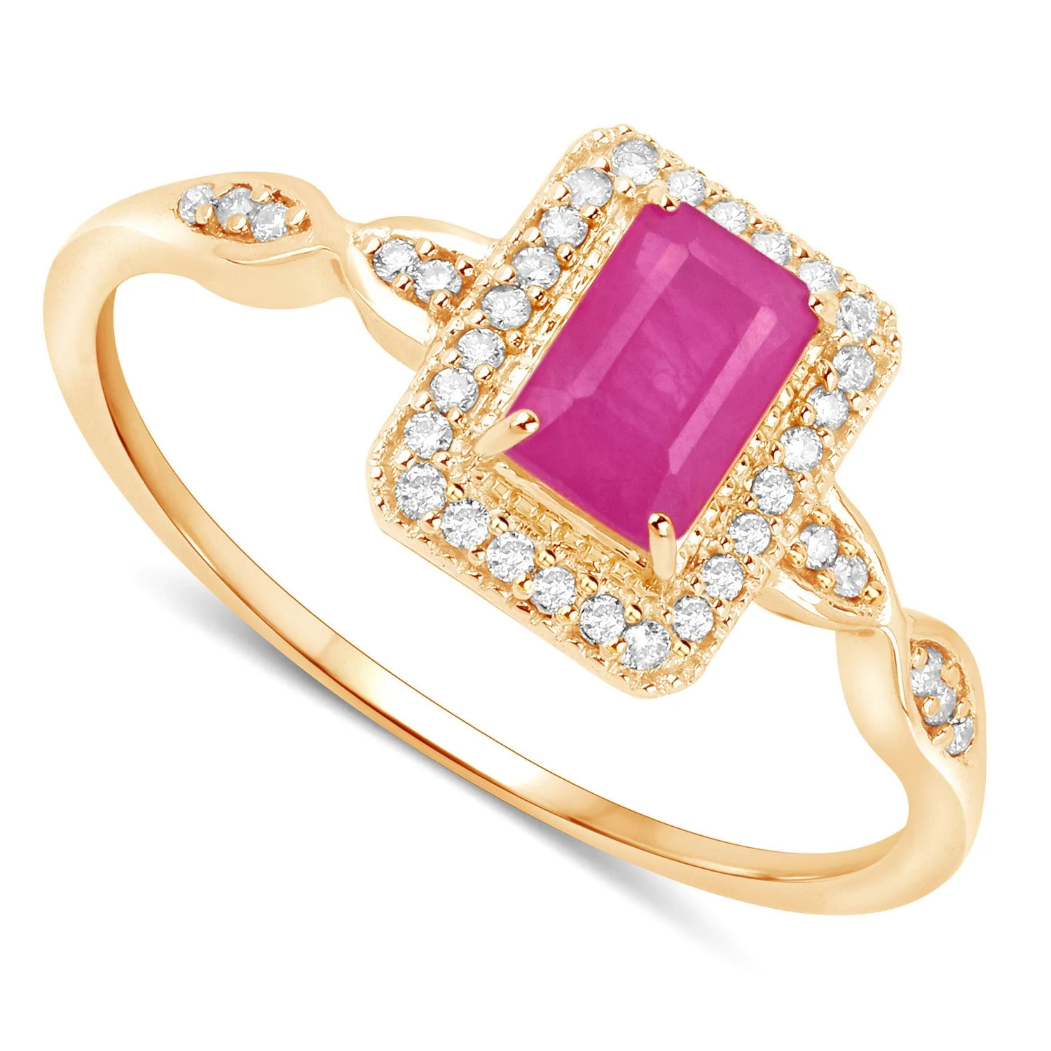 0.75 Carat Genuine Ruby and White Diamond 14K Yellow Gold Ring - Image 2