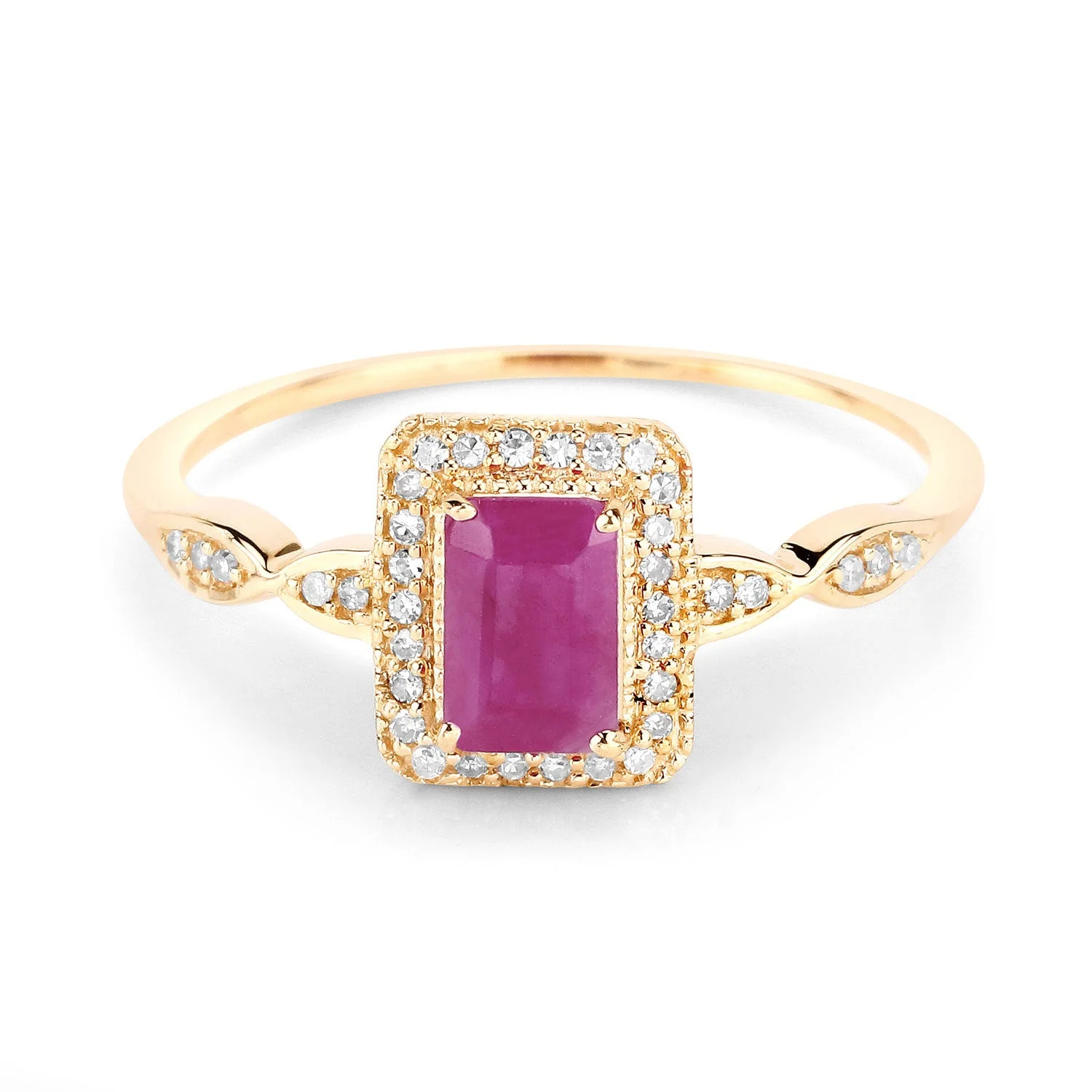 0.75 Carat Genuine Ruby and White Diamond 14K Yellow Gold Ring - Image 3