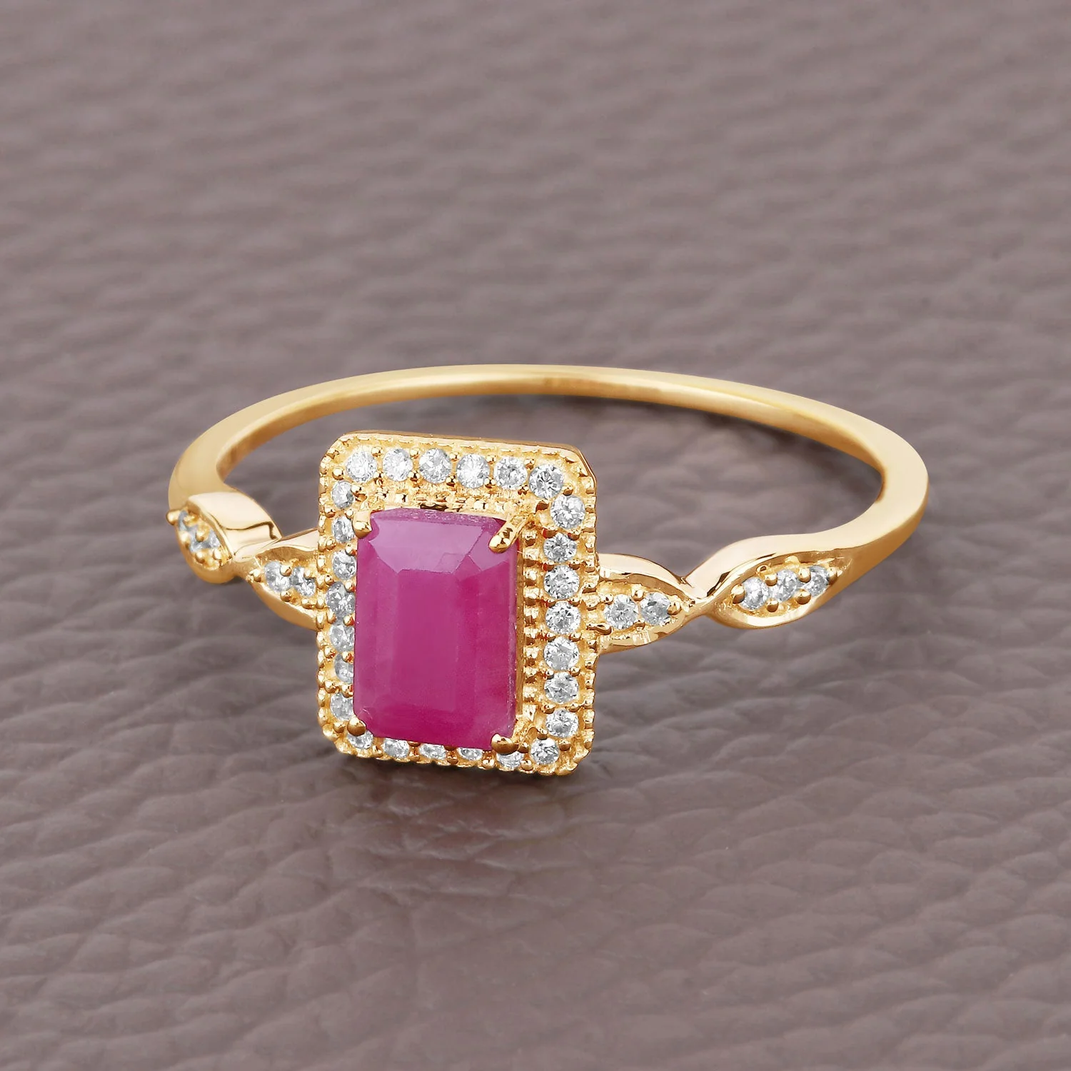 0.75 Carat Genuine Ruby and White Diamond 14K Yellow Gold Ring - Image 4