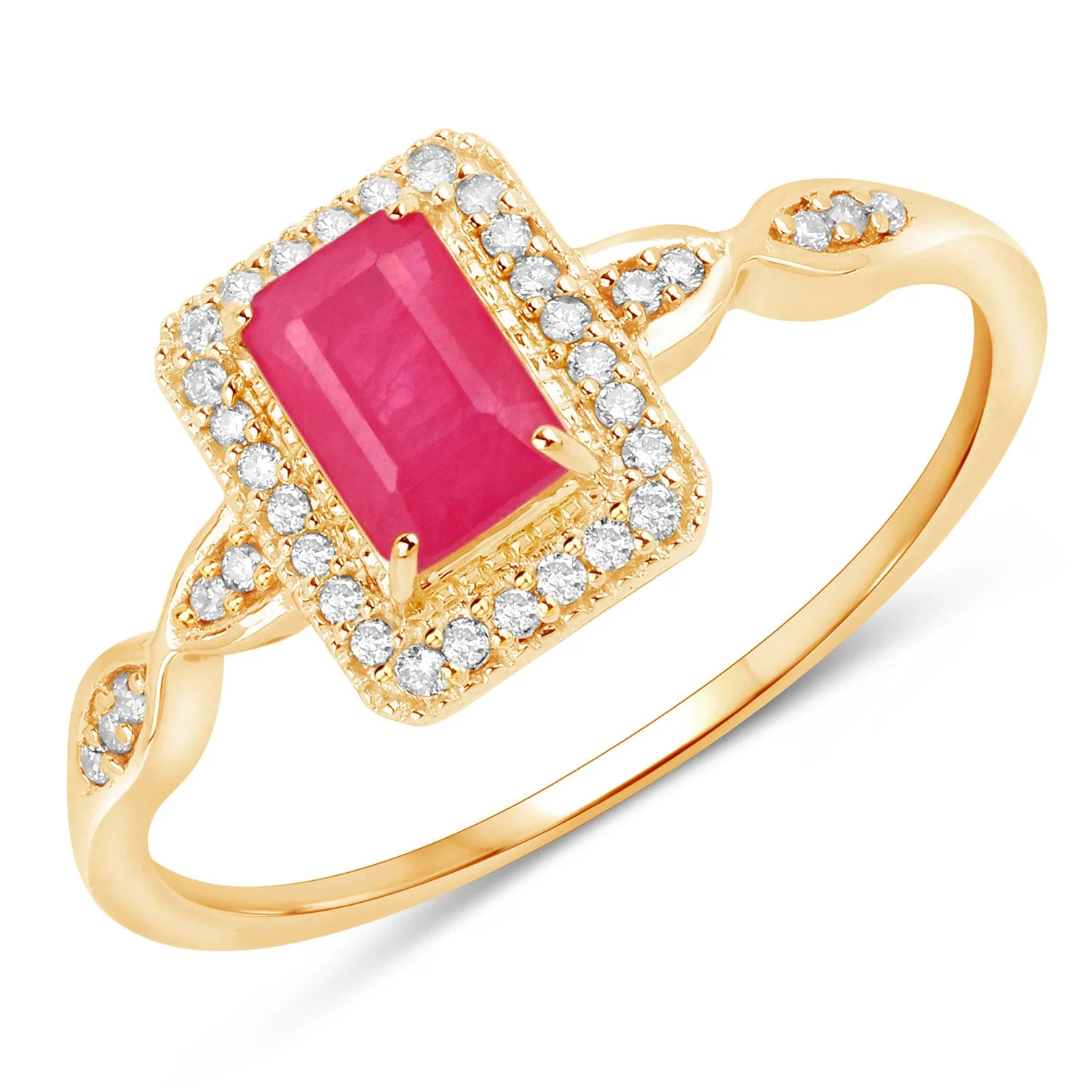 0.75 Carat Genuine Ruby and White Diamond 14K Yellow Gold Ring - Image 5