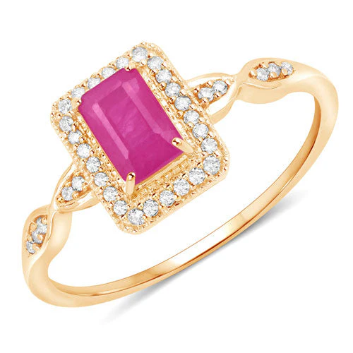 0.75 Carat Genuine Ruby and White Diamond 14K Yellow Gold Ring - Image 6