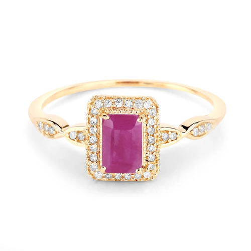 0.75 Carat Genuine Ruby and White Diamond 14K Yellow Gold Ring - Image 8