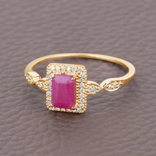 0.75 Carat Genuine Ruby and White Diamond 14K Yellow Gold Ring - Image 9
