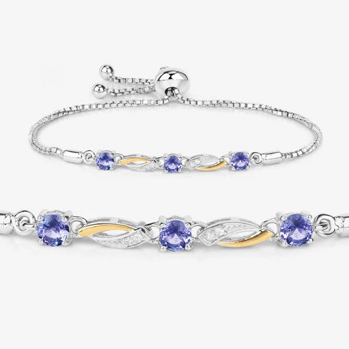 0.77 Carat Genuine Tanzanite and White Sapphire .925 Sterling Silver Bracelet - Image 11