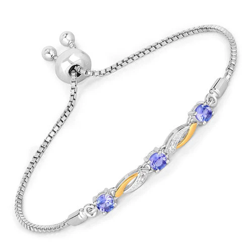 0.77 Carat Genuine Tanzanite and White Sapphire .925 Sterling Silver Bracelet - Image 4