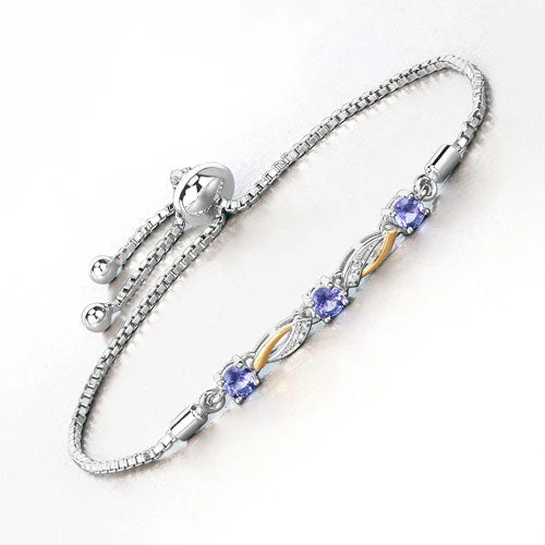 0.77 Carat Genuine Tanzanite and White Sapphire .925 Sterling Silver Bracelet - Image 7