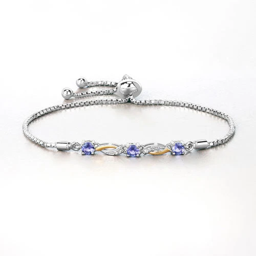 0.77 Carat Genuine Tanzanite and White Sapphire .925 Sterling Silver Bracelet - Image 8