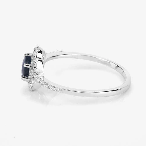 0.78 Carat Genuine Blue Sapphire and White Diamond 14K White Gold Ring - Image 10