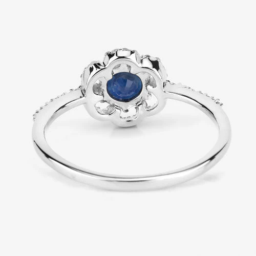 0.78 Carat Genuine Blue Sapphire and White Diamond 14K White Gold Ring - Image 11
