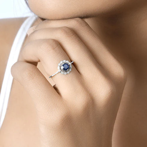 0.78 Carat Genuine Blue Sapphire and White Diamond 14K White Gold Ring - Image 13