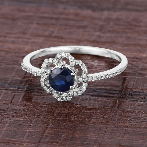 0.78 Carat Genuine Blue Sapphire and White Diamond 14K White Gold Ring - Image 15