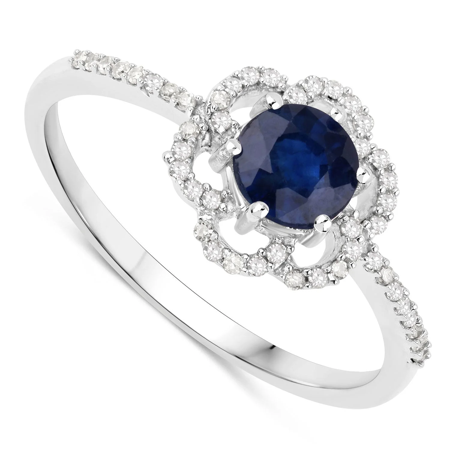 0.78 Carat Genuine Blue Sapphire and White Diamond 14K White Gold Ring - Image 2