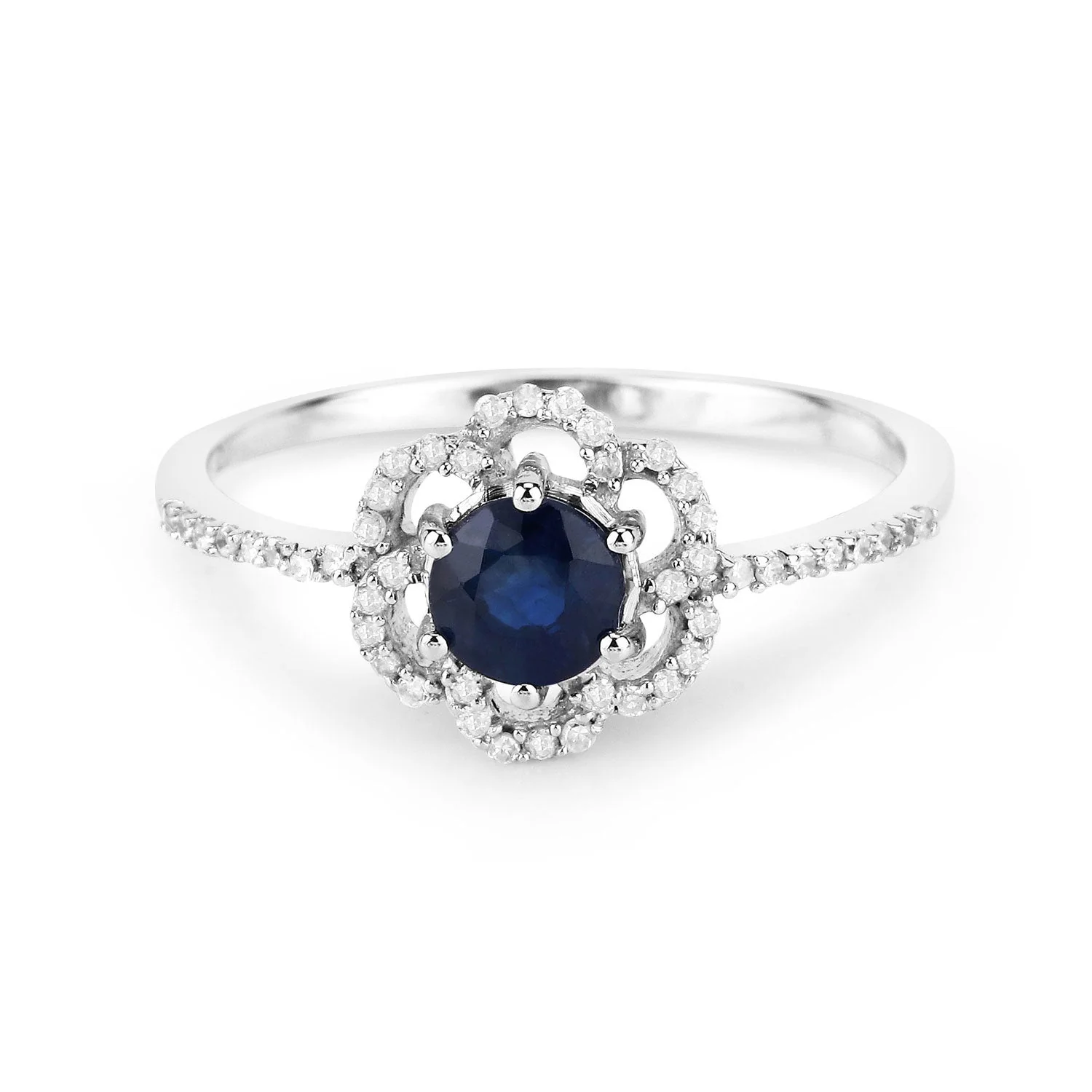 0.78 Carat Genuine Blue Sapphire and White Diamond 14K White Gold Ring - Image 3