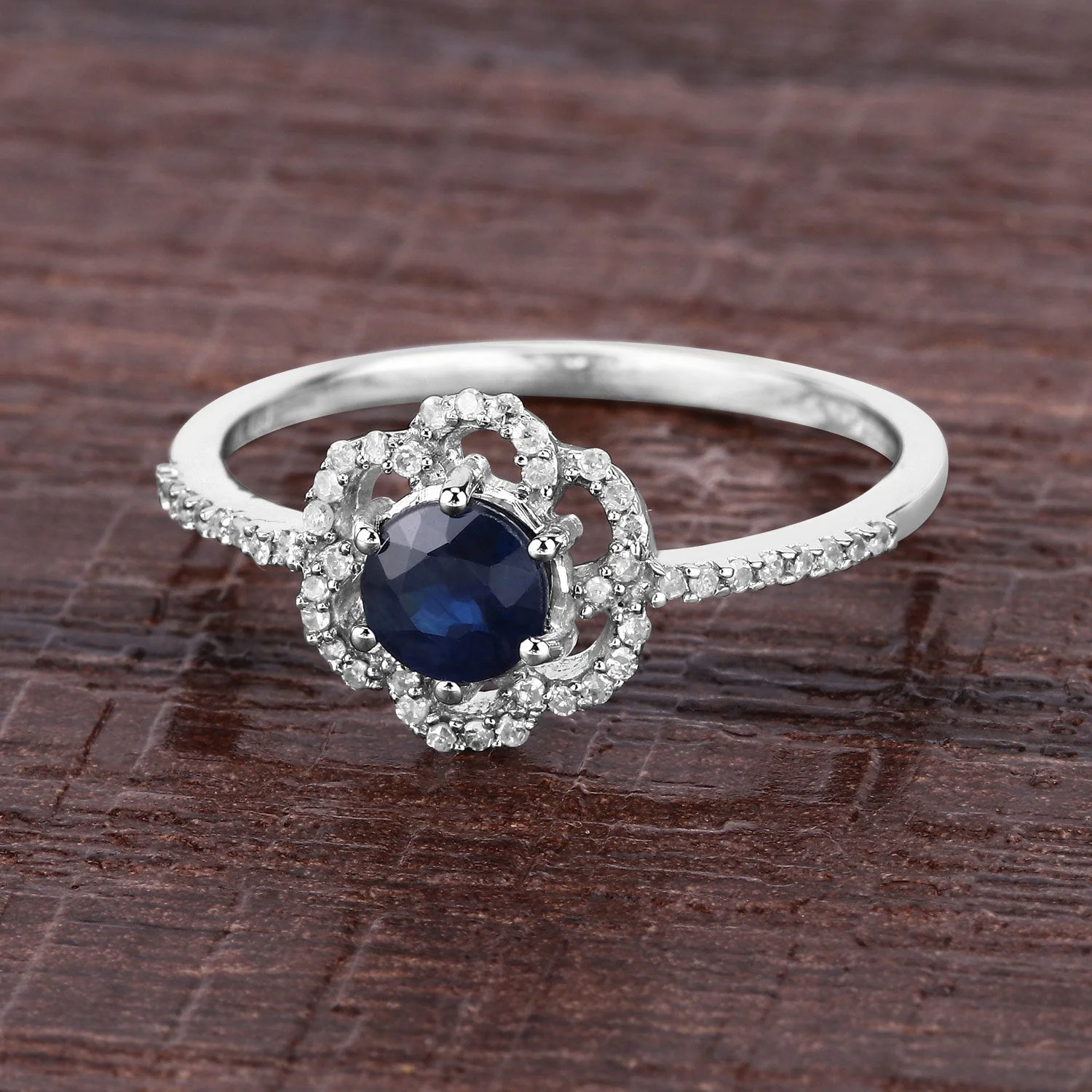 0.78 Carat Genuine Blue Sapphire and White Diamond 14K White Gold Ring - Image 4