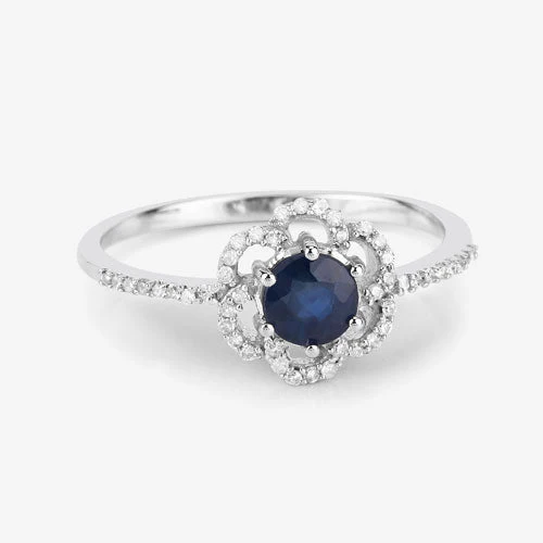 0.78 Carat Genuine Blue Sapphire and White Diamond 14K White Gold Ring - Image 9