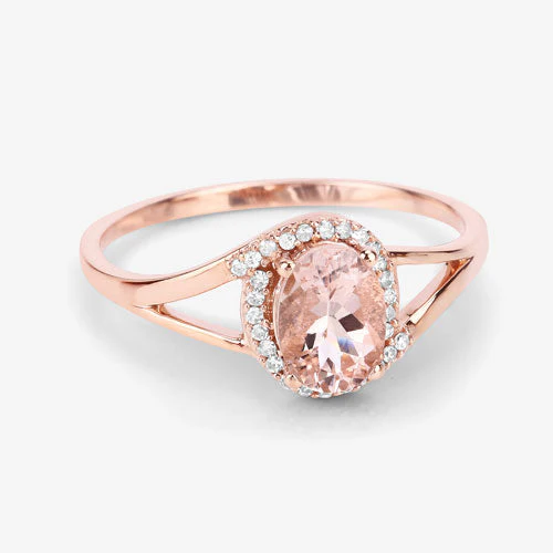 0.78 Carat Genuine Morganite and White Diamond 14K Rose Gold Ring - Image 10