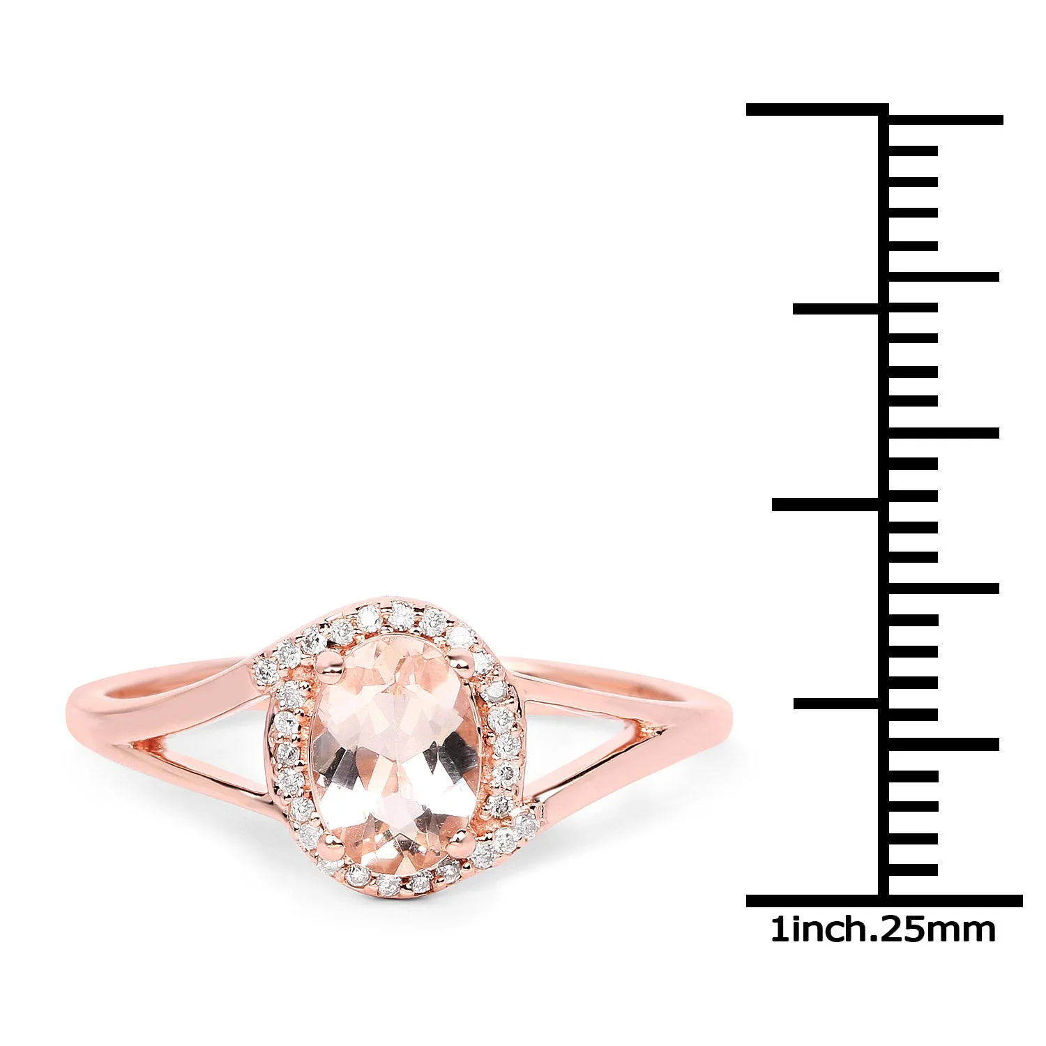 0.78 Carat Genuine Morganite and White Diamond 14K Rose Gold Ring - Image 3