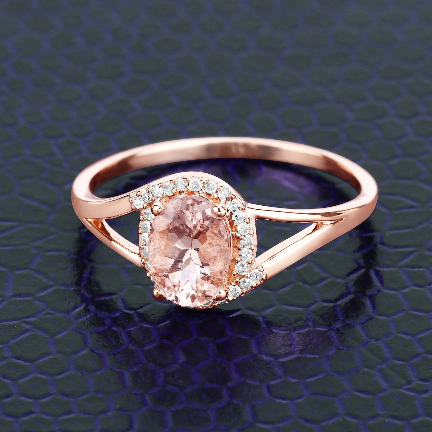 0.78 Carat Genuine Morganite and White Diamond 14K Rose Gold Ring - Image 4