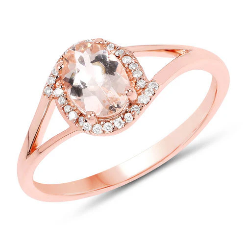 0.78 Carat Genuine Morganite and White Diamond 14K Rose Gold Ring - Image 5
