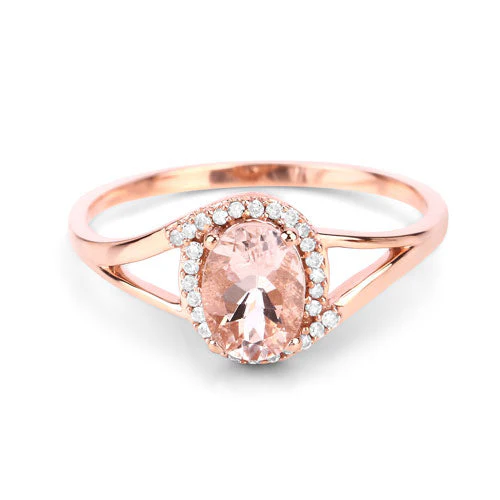0.78 Carat Genuine Morganite and White Diamond 14K Rose Gold Ring - Image 7