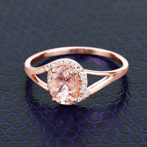 0.78 Carat Genuine Morganite and White Diamond 14K Rose Gold Ring - Image 8