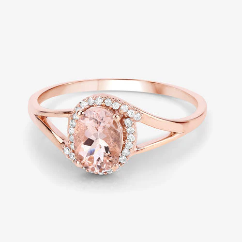0.78 Carat Genuine Morganite and White Diamond 14K Rose Gold Ring - Image 9