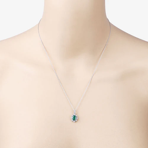0.79 Carat Genuine Zambian Emerald and White Diamond 10K White Gold Pendant - Image 6