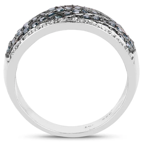 0.80 Carat Genuine Blue Diamond and White Diamond .925 Sterling Silver Ring - Image 5