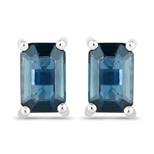 0.80 Carat Genuine Blue Sapphire 14K White Gold Earrings