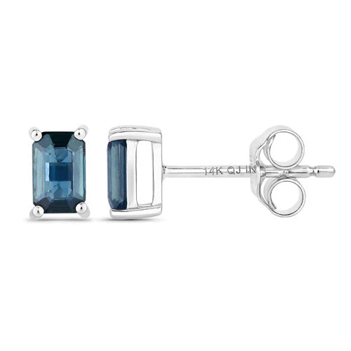 0.80 Carat Genuine Blue Sapphire 14K White Gold Earrings - Image 2