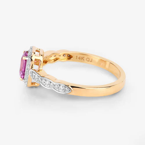 0.80 Carat Genuine Pink Sapphire and White Diamond 14K Yellow Gold Ring - Image 11