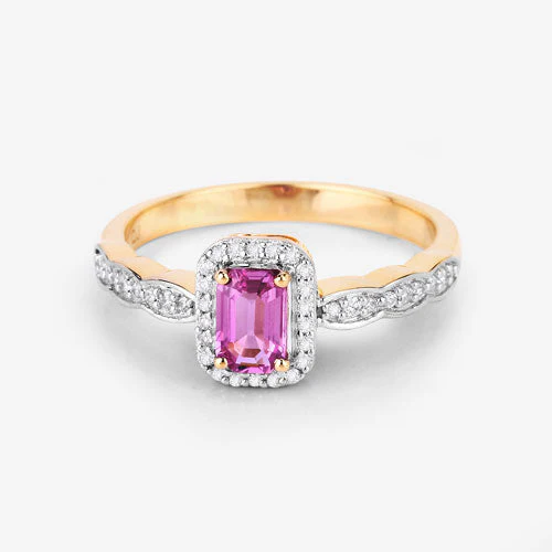 0.80 Carat Genuine Pink Sapphire and White Diamond 14K Yellow Gold Ring - Image 12