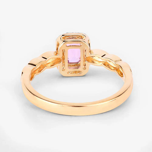 0.80 Carat Genuine Pink Sapphire and White Diamond 14K Yellow Gold Ring - Image 13