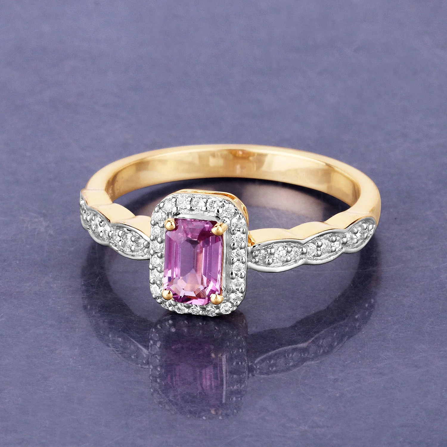 0.80 Carat Genuine Pink Sapphire and White Diamond 14K Yellow Gold Ring - Image 3