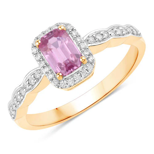 0.80 Carat Genuine Pink Sapphire and White Diamond 14K Yellow Gold Ring - Image 5