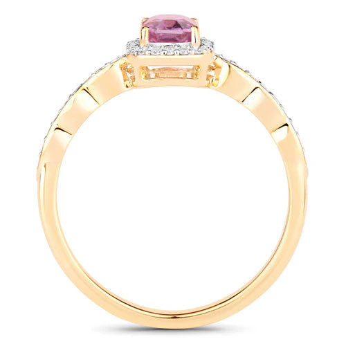 0.80 Carat Genuine Pink Sapphire and White Diamond 14K Yellow Gold Ring - Image 6